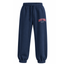 Navy blue sweatpants with an elastic waistband and drawstring, featuring 'NEW YORK' printed in red on the left thigh, shown against a plain white background.