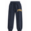 Navy blue sweatpants with a drawstring waist and cuffs, featuring the letters 'PXM' embroidered in yellow on the left thigh, shown against a plain white background.